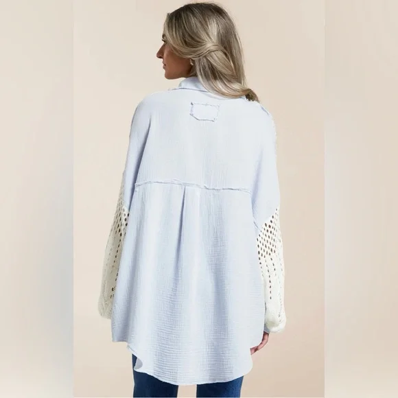 POL Blue Raw Edge Textured Shirt - Picture 10 of 12